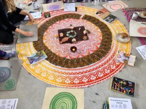 Photo of pregnant women creating labyrinths in a circle